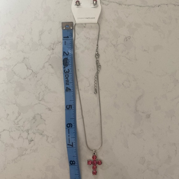 New Pink Cross and Earring Set - Picture 5 of 5